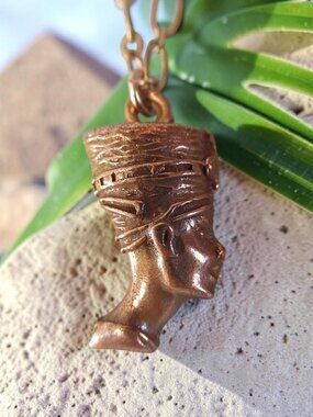 Queen Nefertiti Pendant Necklace, Hand Cast Copper Egyptiana